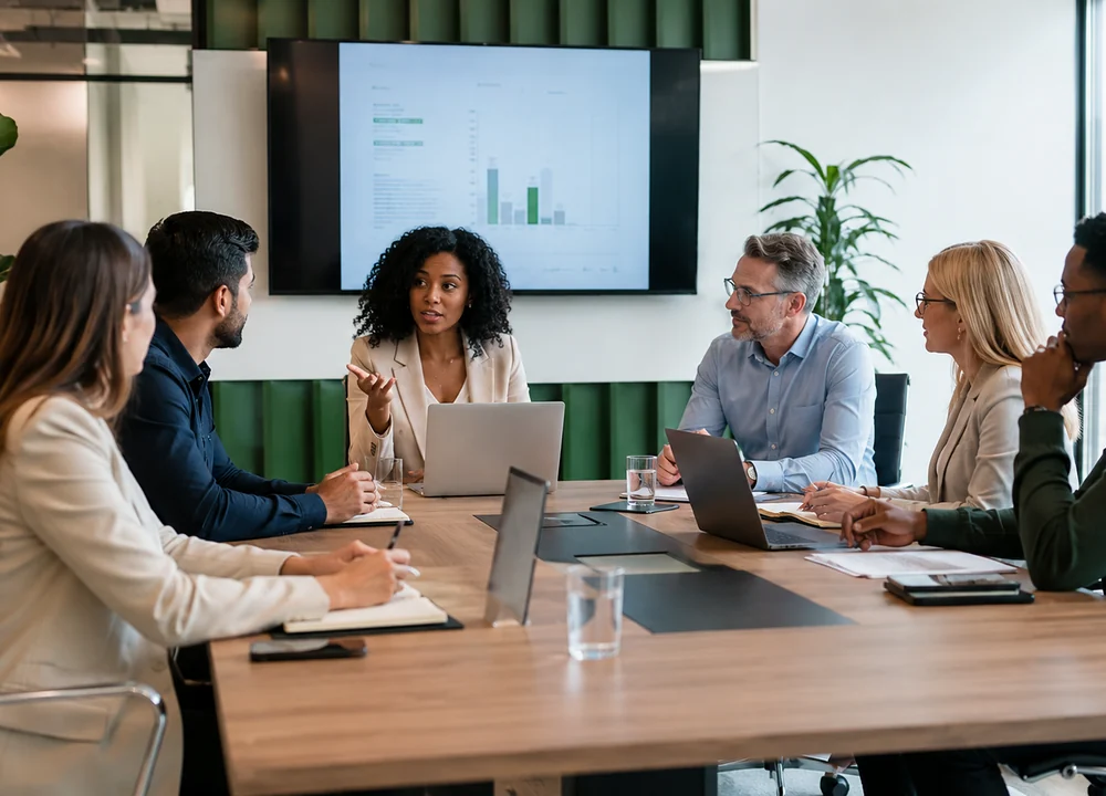Professionals reviewing venue requirements